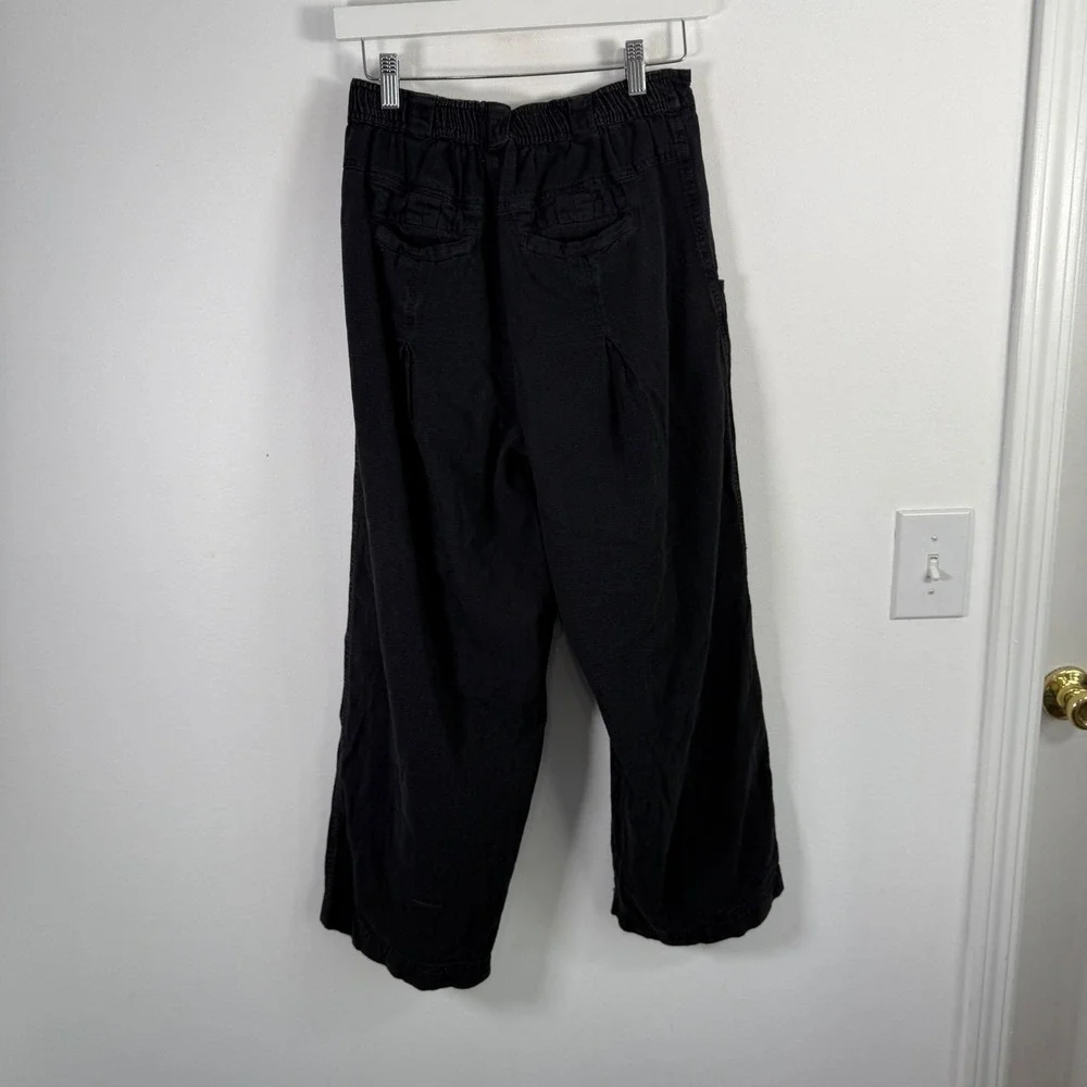 Free People Lotta Love Cotton Trousers Black Pleated Relaxed Boho Womens 2
